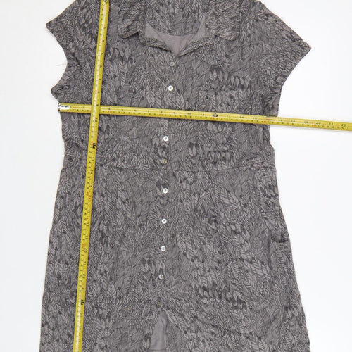 White Stuff Women Grey Cotton Shirt Dress Size 12 Short Sleeve Collared