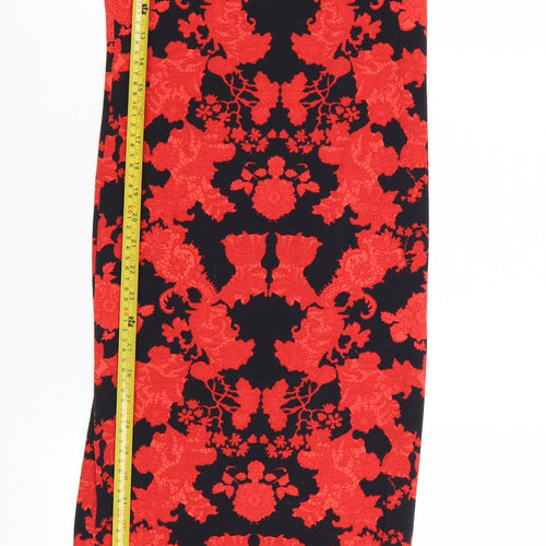 Topshop Women’s Red Floral Bodycon Dress Size 8 Long Sleeve