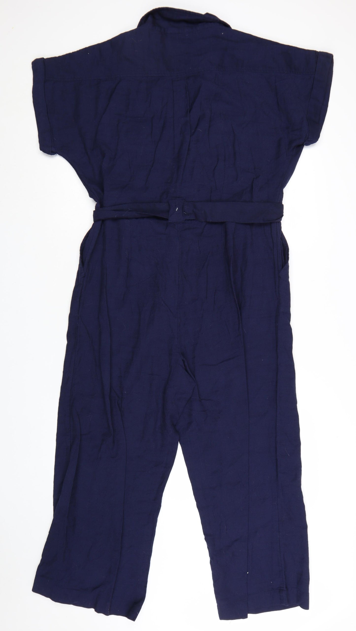 New Look Women's Blue Cotton Collared Belted Short Sleeve Jumpsuit Size 14
