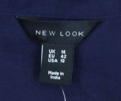 New Look Women's Blue Cotton Collared Belted Short Sleeve Jumpsuit Size 14