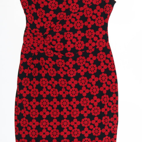 Phase Eight Women Red Floral Sheath Dress Size 16 Sleeveless
