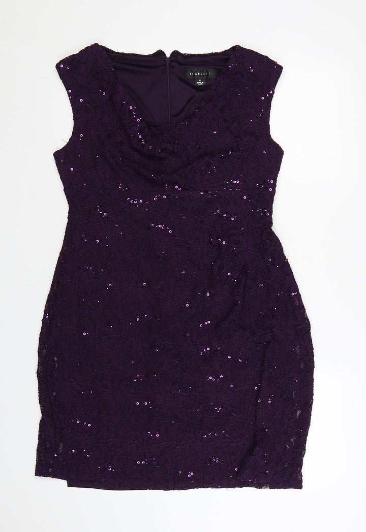 Scarlett Women Purple Sequin Lace Bodycon Dress Size 14