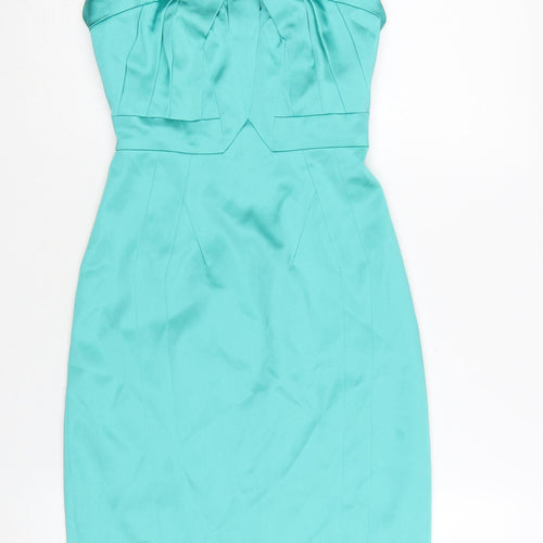 Karen Millen Women’s Green Bodycon Halter Neck Satin Dress UK 8