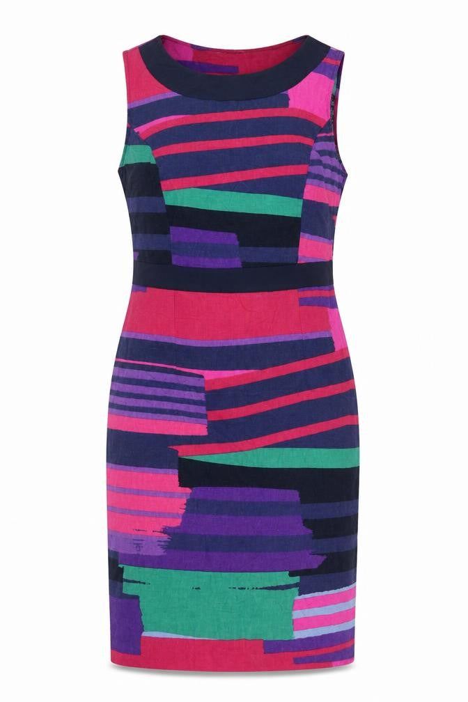 Front view of Marks & Spencer Per Una Women's Multicoloured, size 14, Linen Sheath Dress