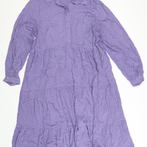 Monki Women Purple Polka Dot Cotton Shirt Dress L