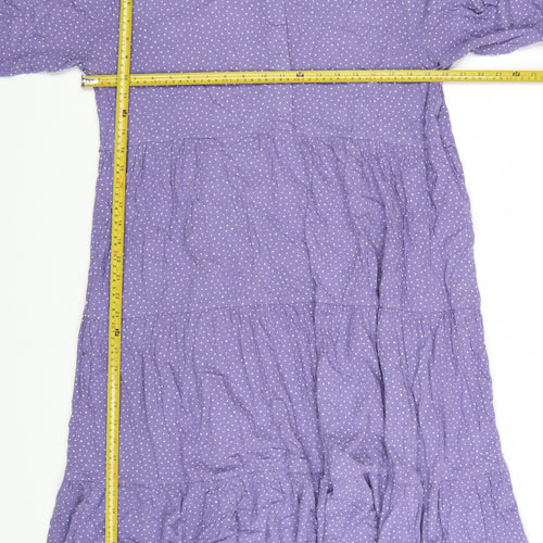 Monki Women Purple Polka Dot Cotton Shirt Dress L