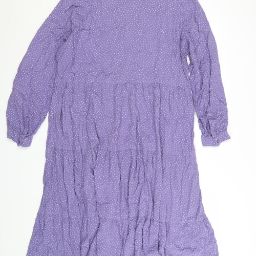 Monki Women Purple Polka Dot Cotton Shirt Dress L