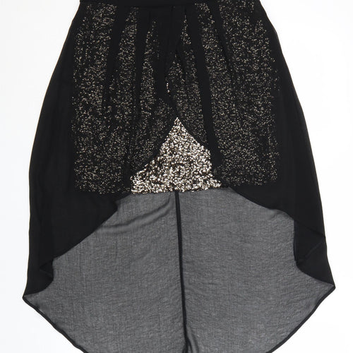 Lipsy London Women's Black Sequin Asymmetric Midi Skirt Size 10