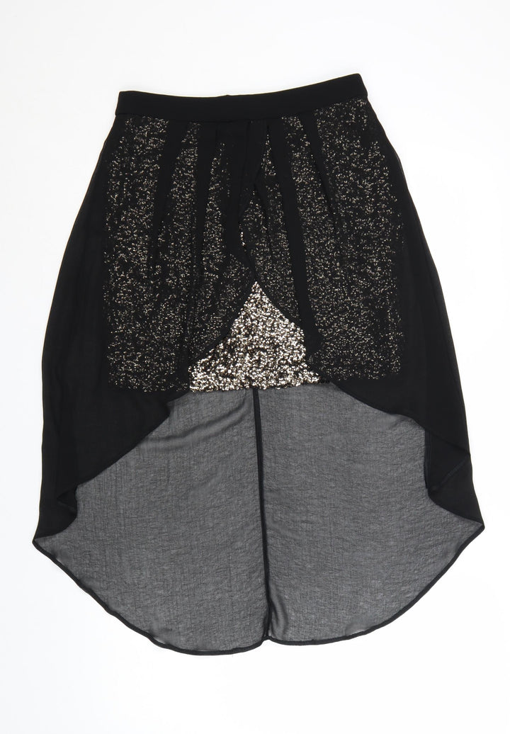 Lipsy London Women's Black Sequin Asymmetric Midi Skirt Size 10