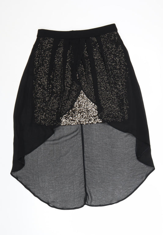 Lipsy London Women's Black Sequin Asymmetric Midi Skirt Size 10