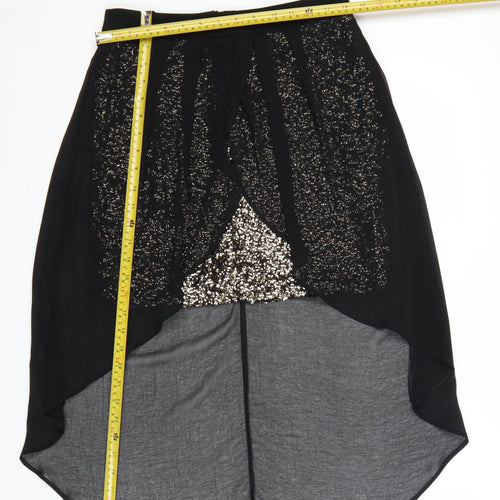 Lipsy London Women's Black Sequin Asymmetric Midi Skirt Size 10