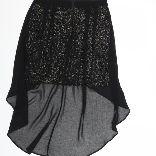 Lipsy London Women's Black Sequin Asymmetric Midi Skirt Size 10