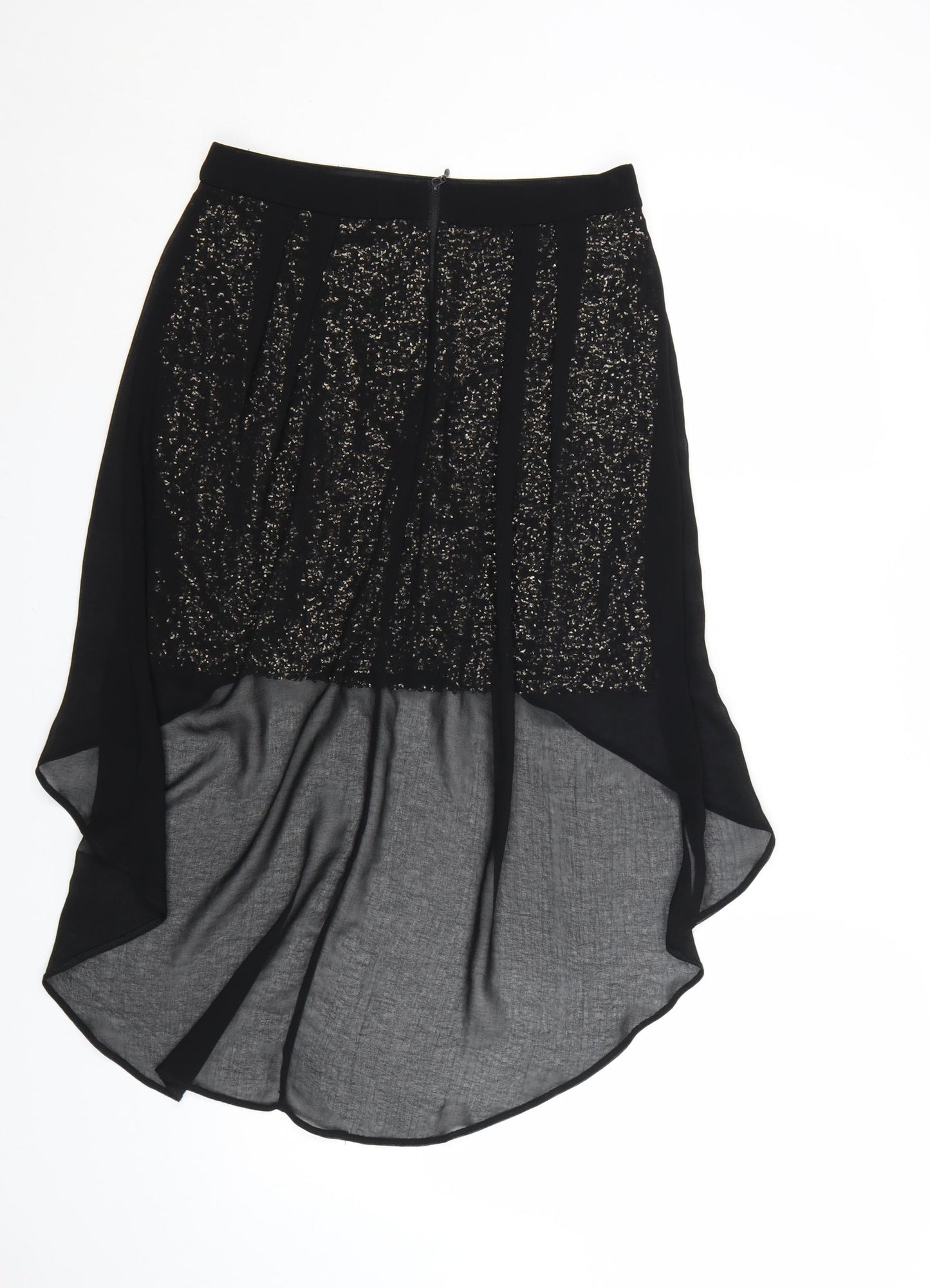 Lipsy London Women's Black Sequin Asymmetric Midi Skirt Size 10