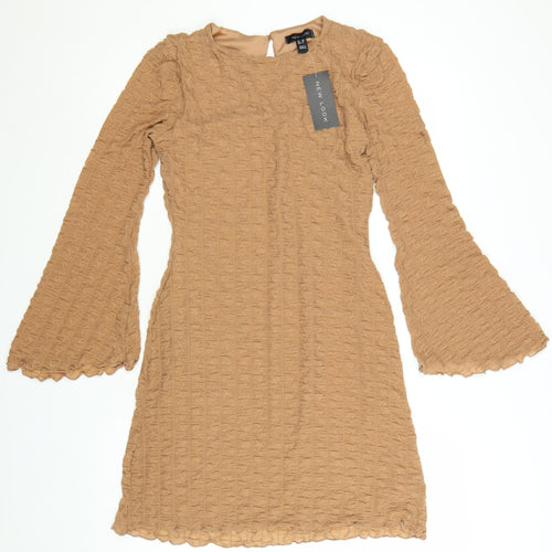 New Look Women Beige Size 10 Bodycon Bell Sleeve Short Dress