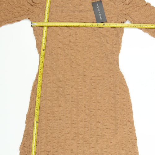 New Look Women Beige Size 10 Bodycon Bell Sleeve Short Dress