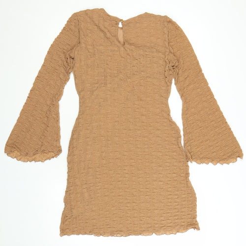 New Look Women Beige Size 10 Bodycon Bell Sleeve Short Dress