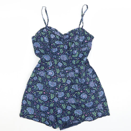 Jack Wills Womens Navy Floral Cotton Playsuit UK 8 Sleeveless Summer