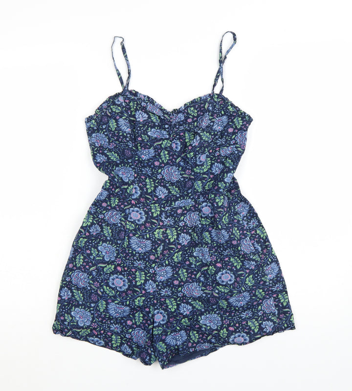 Jack Wills Womens Navy Floral Cotton Playsuit UK 8 Sleeveless Summer
