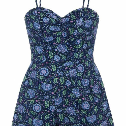 Jack Wills Womens Navy Floral Cotton Playsuit UK 8 Sleeveless Summer
