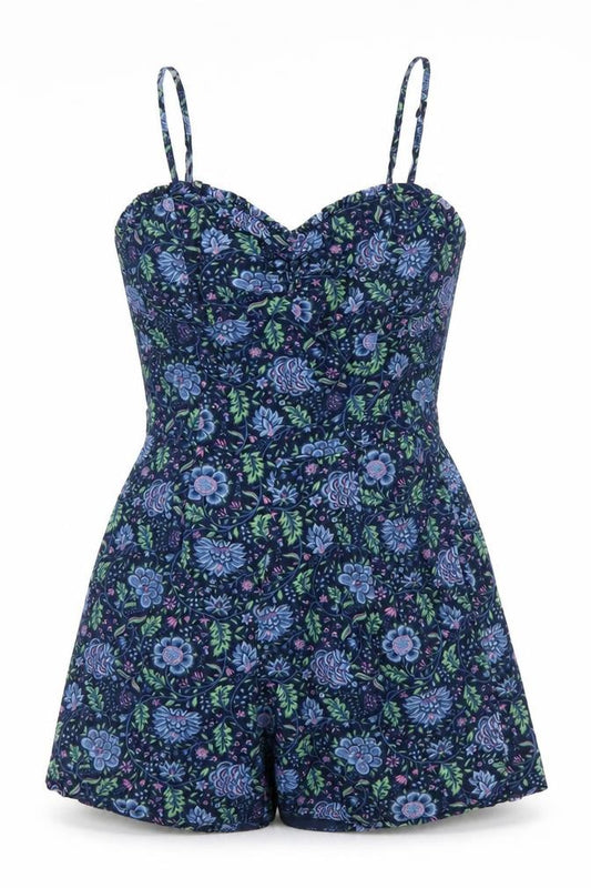 Jack Wills Womens Navy Floral Cotton Playsuit UK 8 Sleeveless Summer