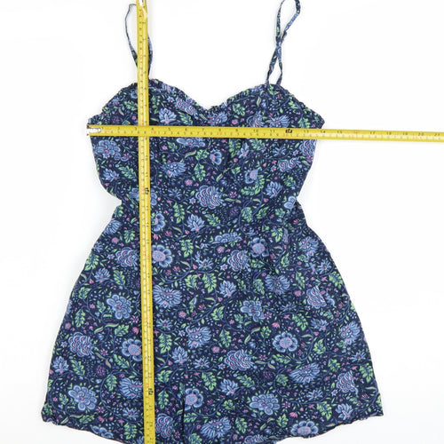 Jack Wills Womens Navy Floral Cotton Playsuit UK 8 Sleeveless Summer