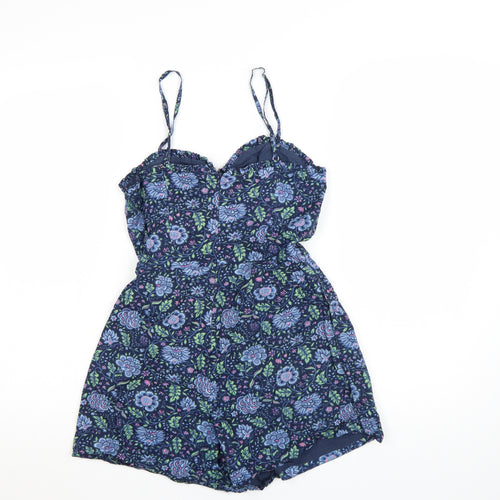 Jack Wills Womens Navy Floral Cotton Playsuit UK 8 Sleeveless Summer