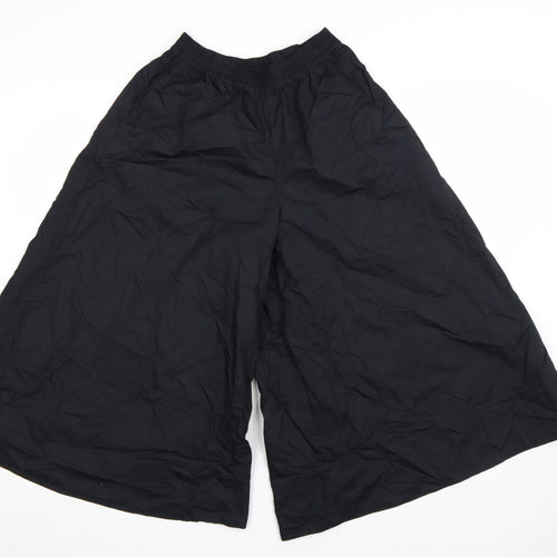 Marks and Spencer Women's Black Wide-Leg Cotton Trousers Size 6 Short