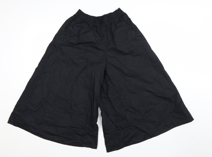 Marks and Spencer Women's Black Wide-Leg Cotton Trousers Size 6 Short