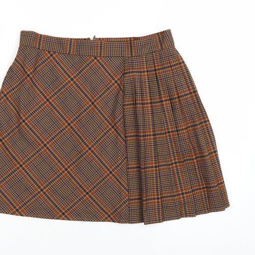French Connection Women's Brown Pleated Plaid Skirt Size 12