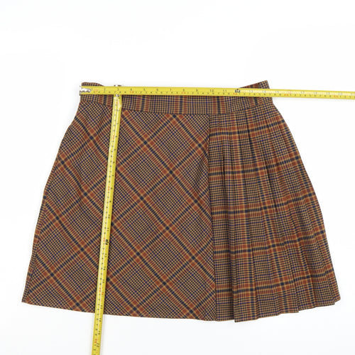 French Connection Women's Brown Pleated Plaid Skirt Size 12
