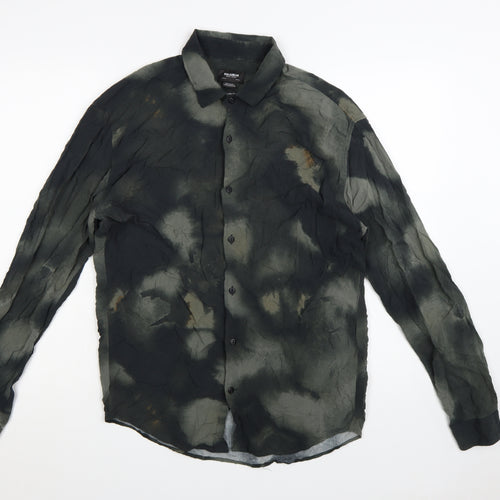 Pull & Bear Men's Green Tie-Dye Relaxed Fit Viscose Shirt M