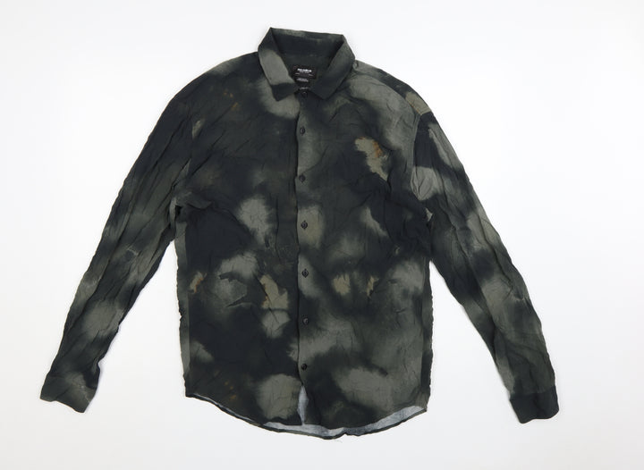 Pull & Bear Men's Green Tie-Dye Relaxed Fit Viscose Shirt M