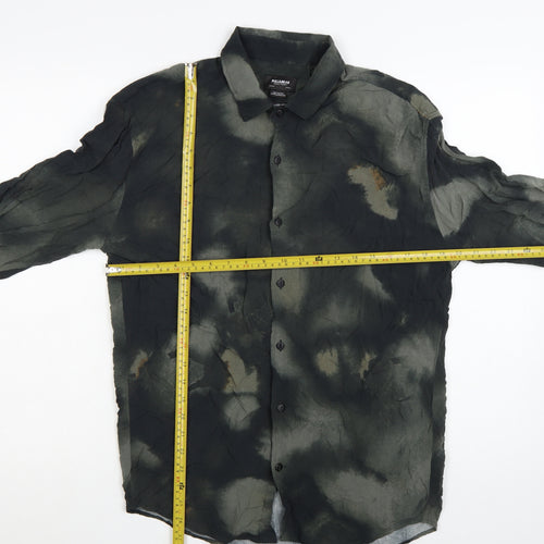 Pull & Bear Men's Green Tie-Dye Relaxed Fit Viscose Shirt M