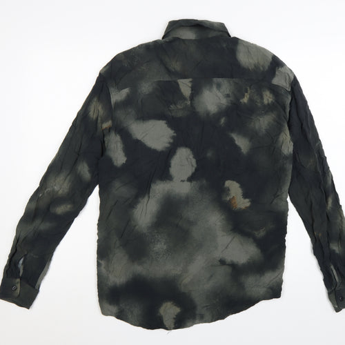 Pull & Bear Men's Green Tie-Dye Relaxed Fit Viscose Shirt M