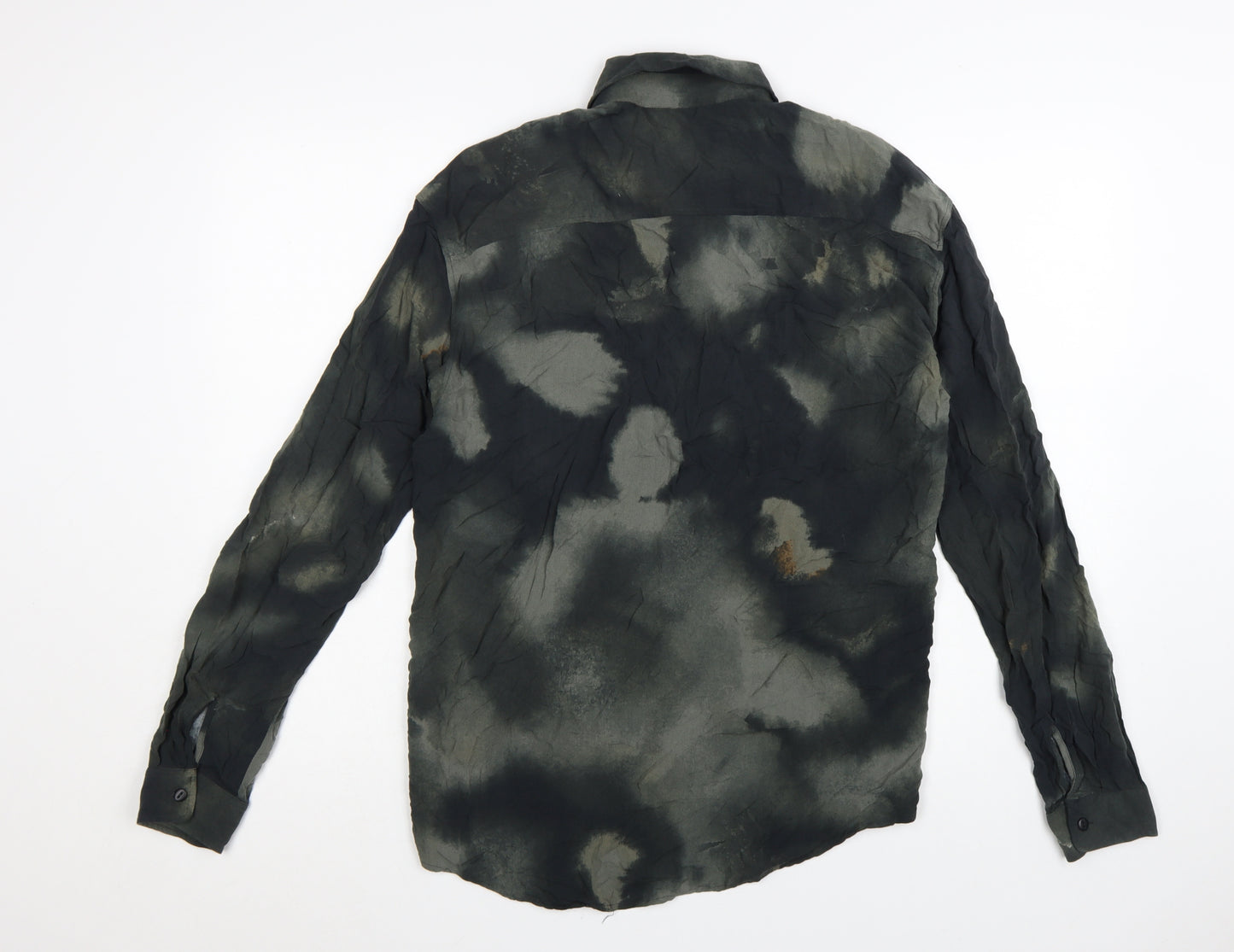 Pull & Bear Men's Green Tie-Dye Relaxed Fit Viscose Shirt M
