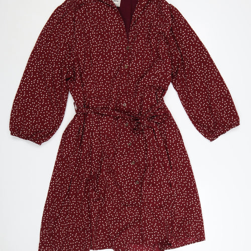 Joanie Womens Red Polka Dot Shirt Dress Size 22 Belted Collared Long Sleeve