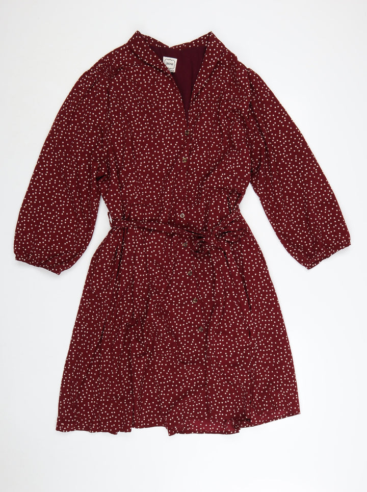 Joanie Womens Red Polka Dot Shirt Dress Size 22 Belted Collared Long Sleeve
