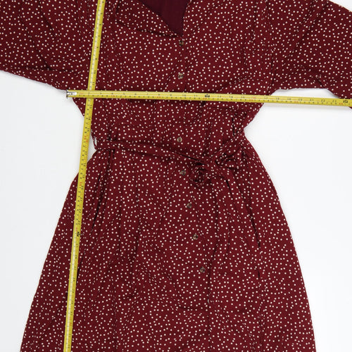 Joanie Womens Red Polka Dot Shirt Dress Size 22 Belted Collared Long Sleeve