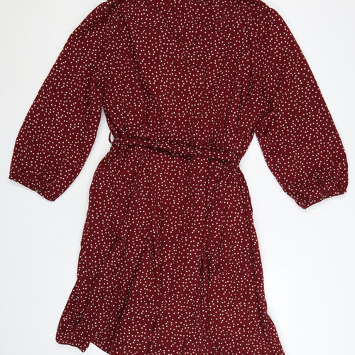 Joanie Womens Red Polka Dot Shirt Dress Size 22 Belted Collared Long Sleeve