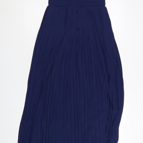 TFNC London Women's Blue Pleated Maxi Halter Dress Size 8
