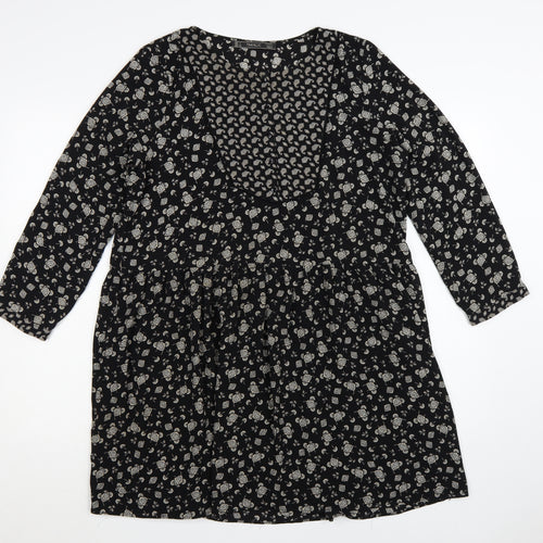 Zara Women Black Floral Skater Dress Size 14 Viscose