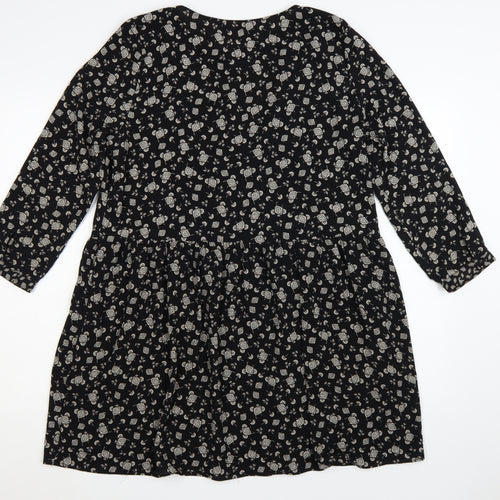 Zara Women Black Floral Skater Dress Size 14 Viscose