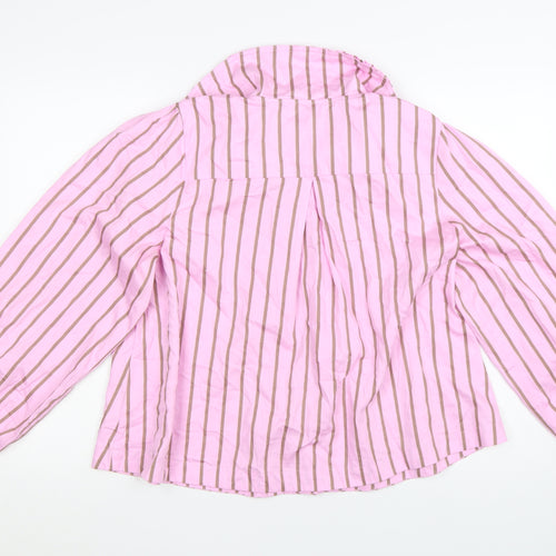 Oliver Bonas Women’s Pink Striped Ruffle Collar Cotton Blouse UK 14