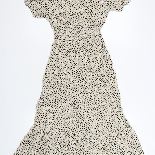 Marks and Spencer Women’s Beige Polka Dot Midi Fit & Flare Dress Size 8