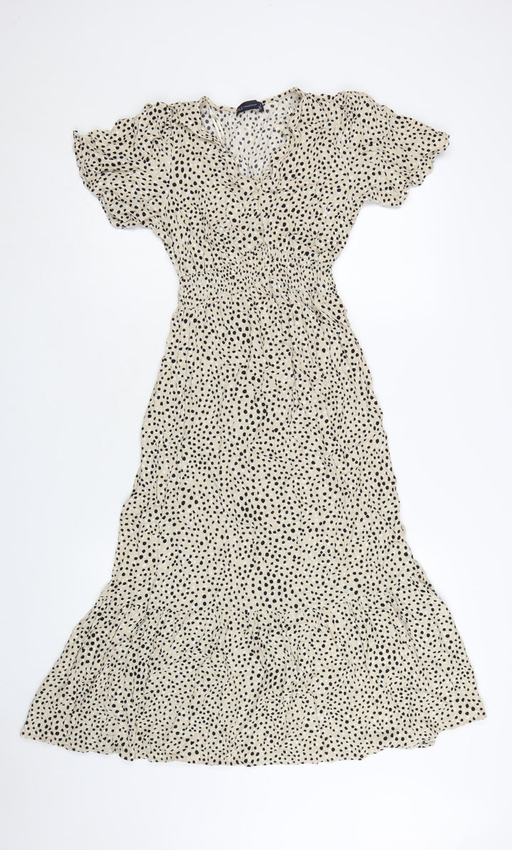 Marks and Spencer Women’s Beige Polka Dot Midi Fit & Flare Dress Size 8