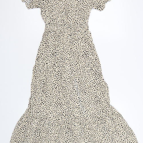 Marks and Spencer Women’s Beige Polka Dot Midi Fit & Flare Dress Size 8