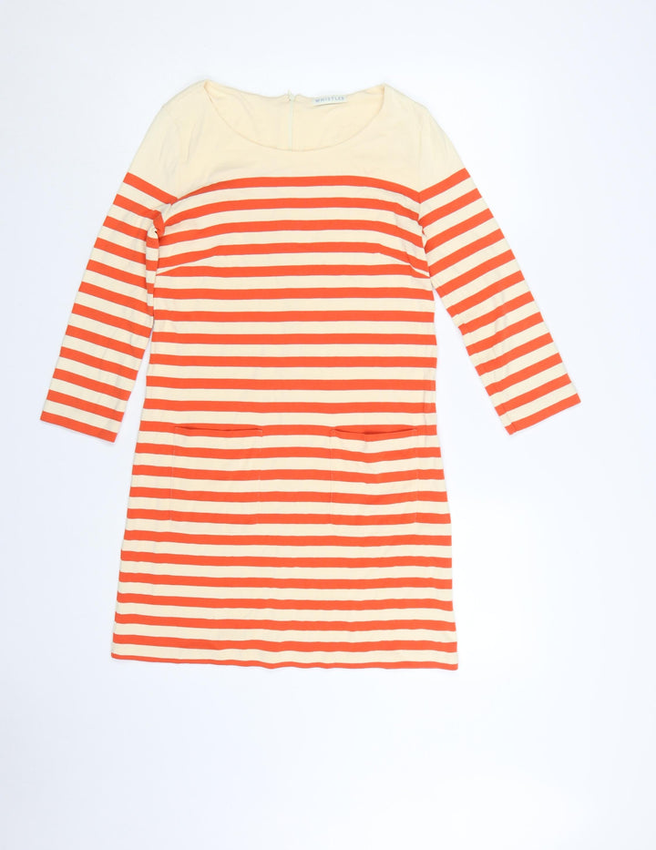 Whistles Women Multicoloured Size 8 Stripe Cotton Shift Dress