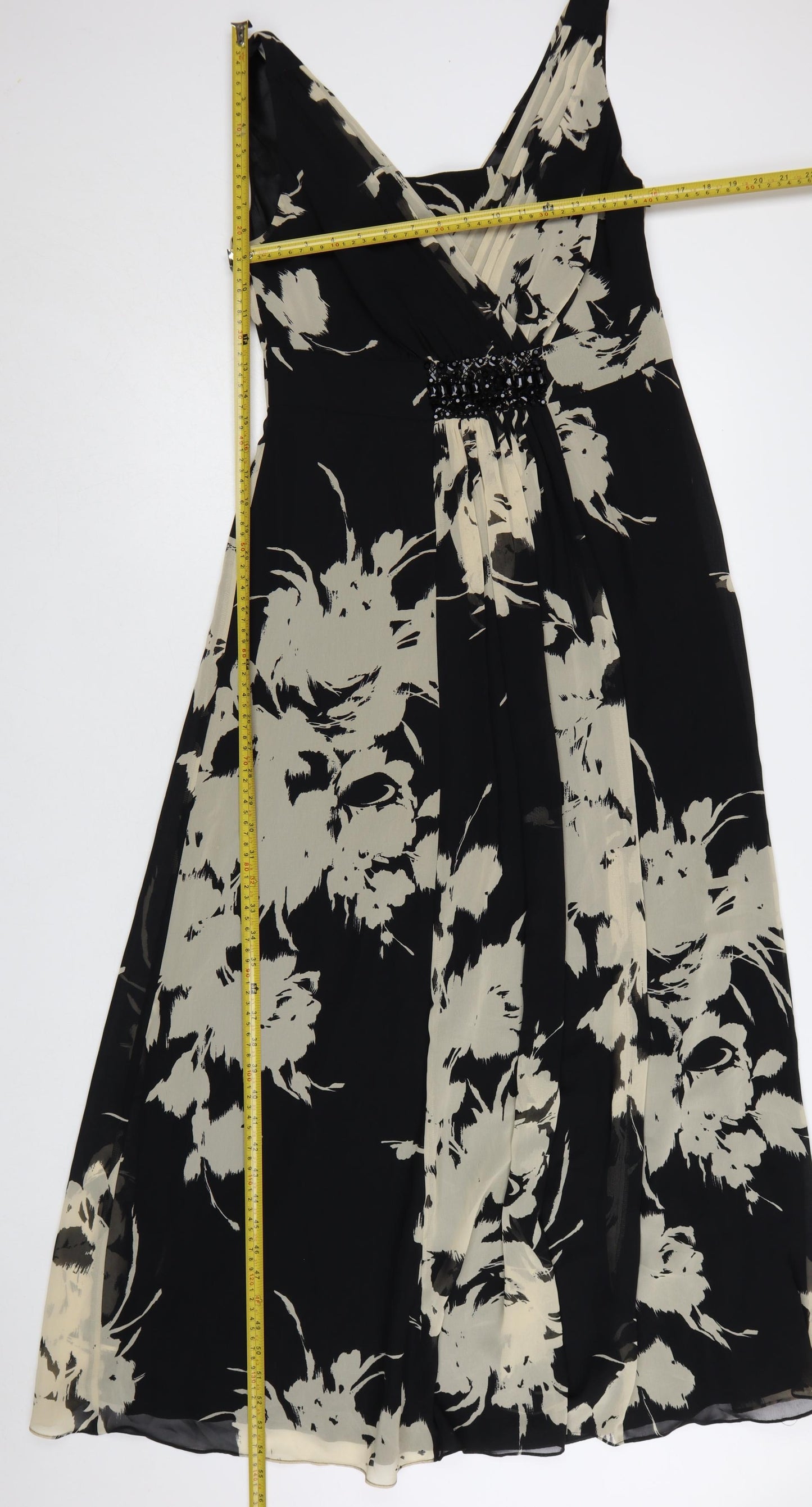 Jacques Vert Women’s Black Floral Midi A-Line Dress UK 12