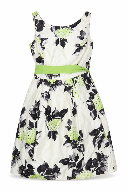 Front view of Jessica Howard Women’s Ivory Floral Fit & Flare Dress, size UK 10