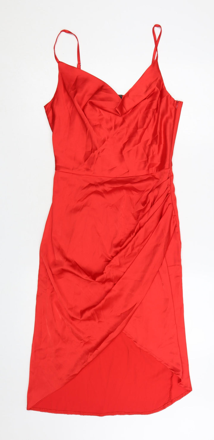 AX Paris Women Red Size 12 Slip Dress Ruched Party Cocktail Style